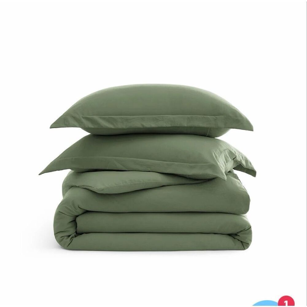 BEDSURE Olive Green King Ultra Soft Hypoallergenic Microfibr Duvet Cover Set-NEW